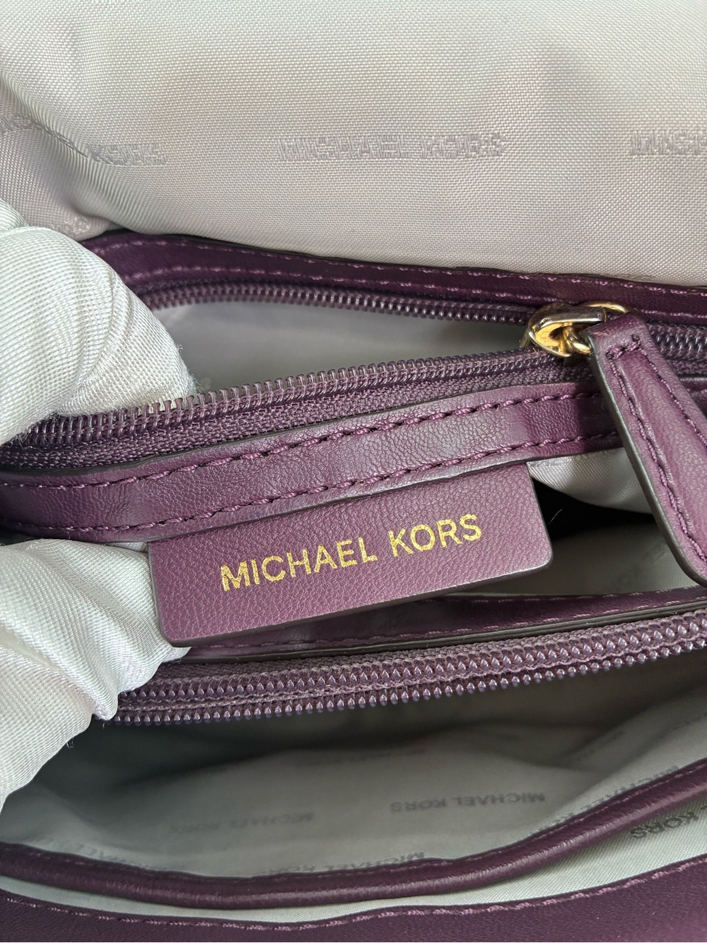 Michael Kors Quilted Grommet Chain Shoulder Bag Dark Purple Leather Flap - Picture 9 of 9
